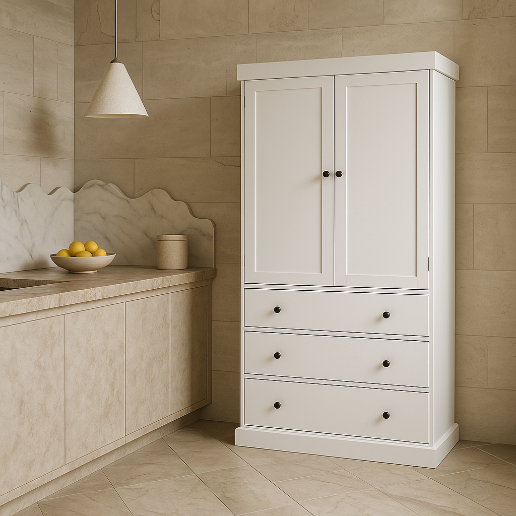 Adrinfly White MDF Kitchen Cabinet with Adjustable Shelves and Drawers