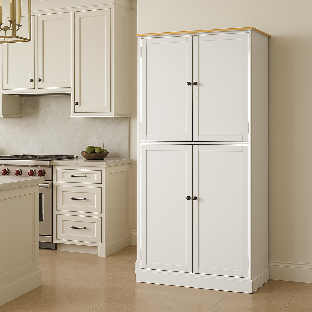Aoibox Freestanding Kitchen Pantry Cabinet in White with Drawers and Shelves