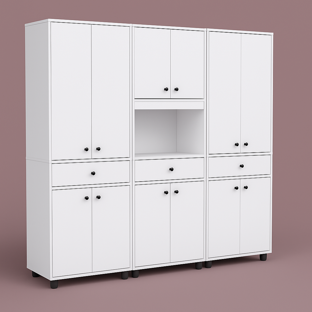 Inval Ready to Assemble Kitchen Storage Utility Cabinet, White, 3-Piece