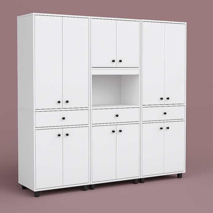 Inval Ready to Assemble Kitchen Storage Utility Cabinet, White, 3-Piece