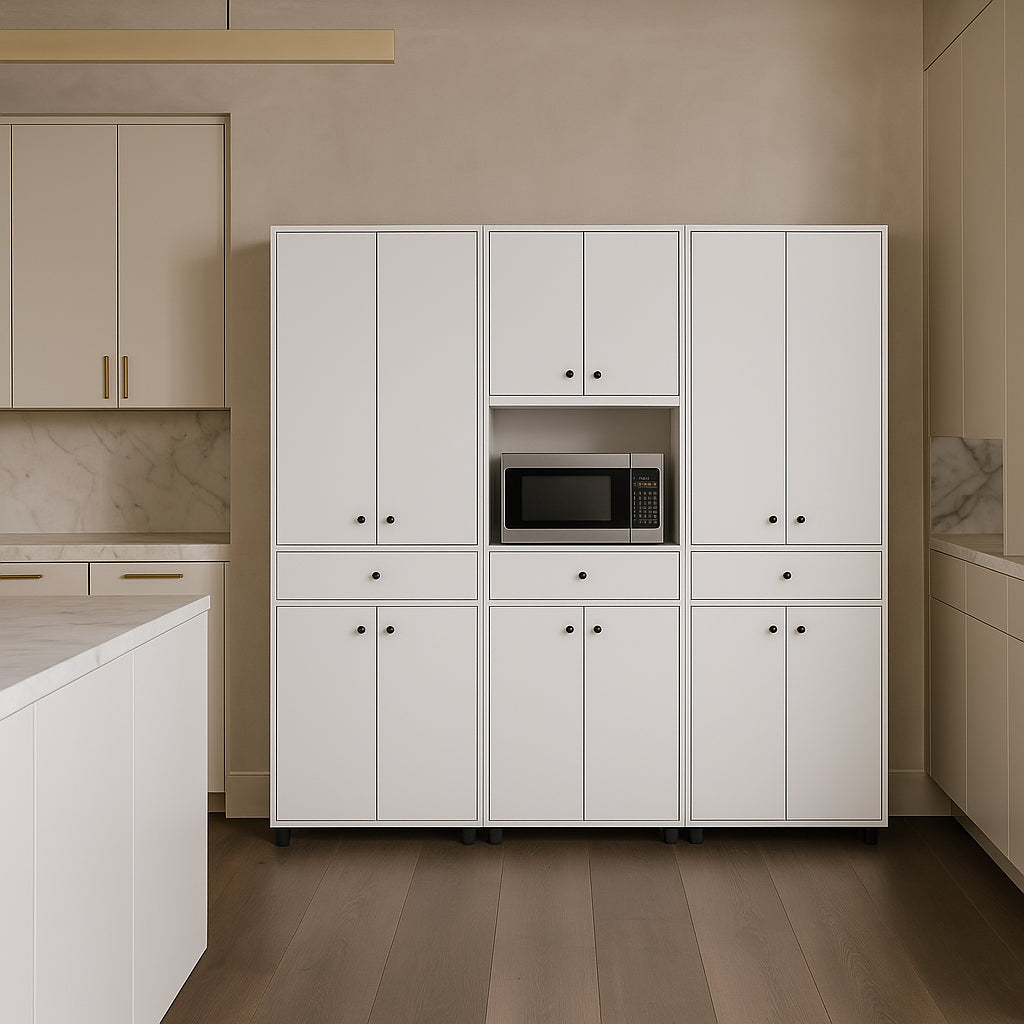 Inval Ready to Assemble Kitchen Storage Utility Cabinet, White, 3-Piece