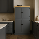 Runesay Gray MDF Kitchen Pantry Cabinet with 2 Drawers