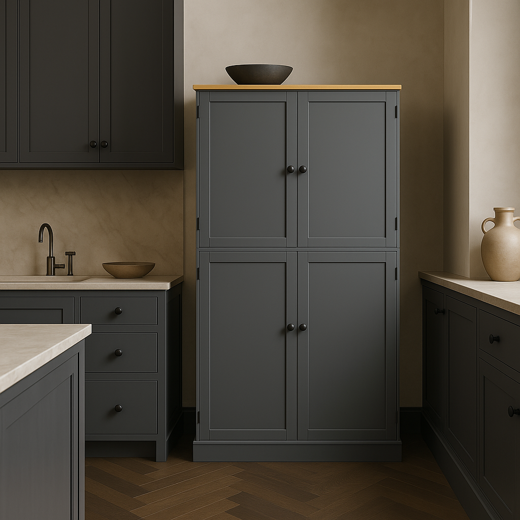 Adrinfly Gray MDF Pantry Kitchen Cabinet with Drawers and Shelves