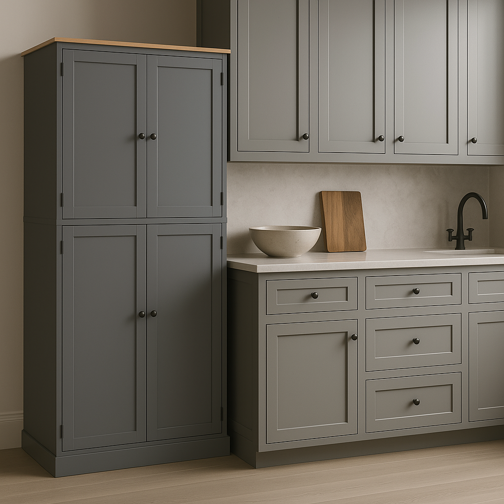 Runesay Gray MDF Kitchen Pantry Cabinet with 2 Drawers