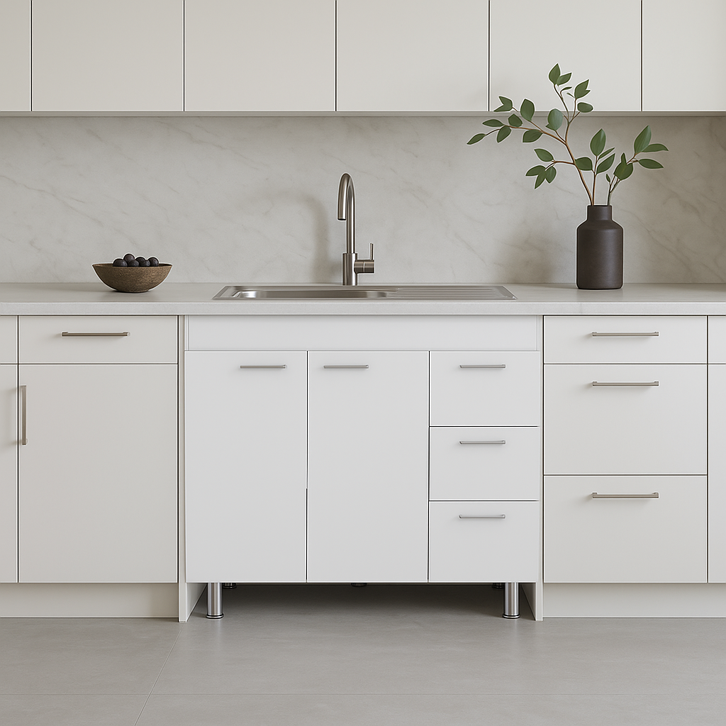 Adrinfly Base Double Door Cabinet with Three Drawers, Ready to Assemble