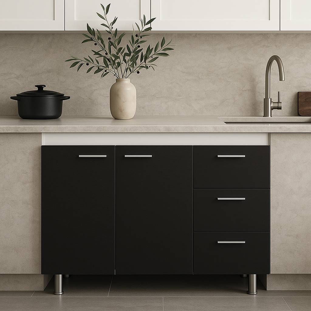 Magic Home 3-Drawer Ferretti Base Cabinet, Black and White