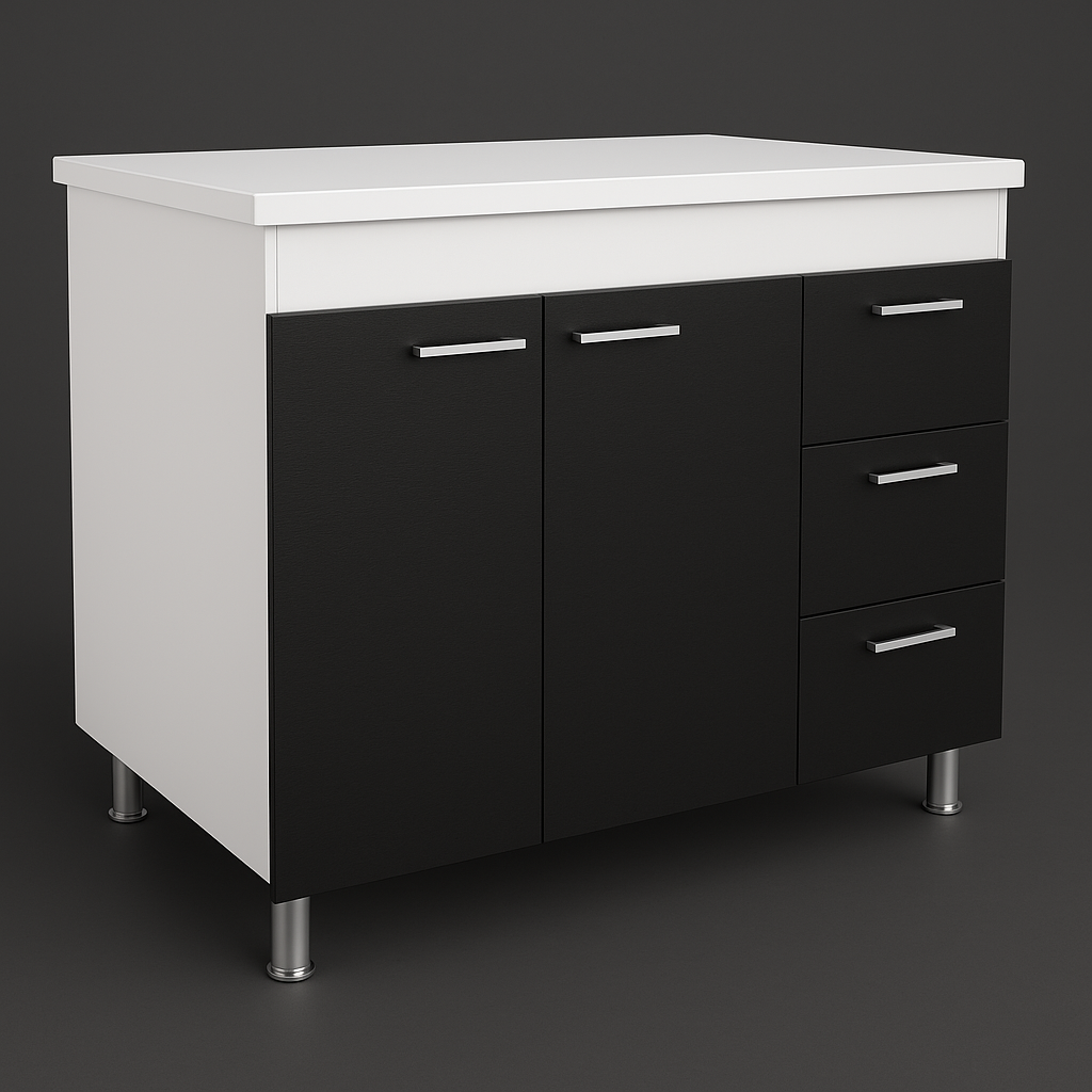 Magic Home 3-Drawer Ferretti Base Cabinet, Black and White