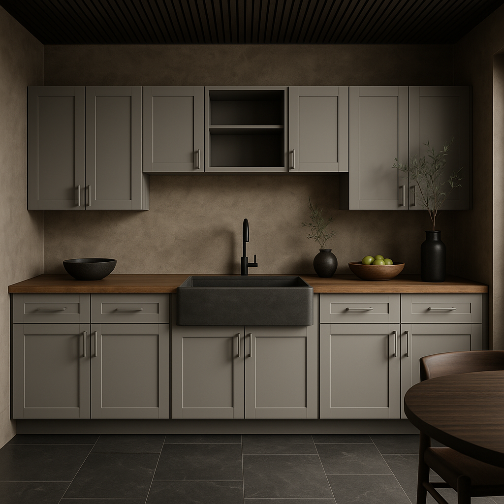 MILL'S PRIDE Richmond Vesuvius Gray Kitchen Cabinet Set - 132 in W x 24 in D x 96 in H