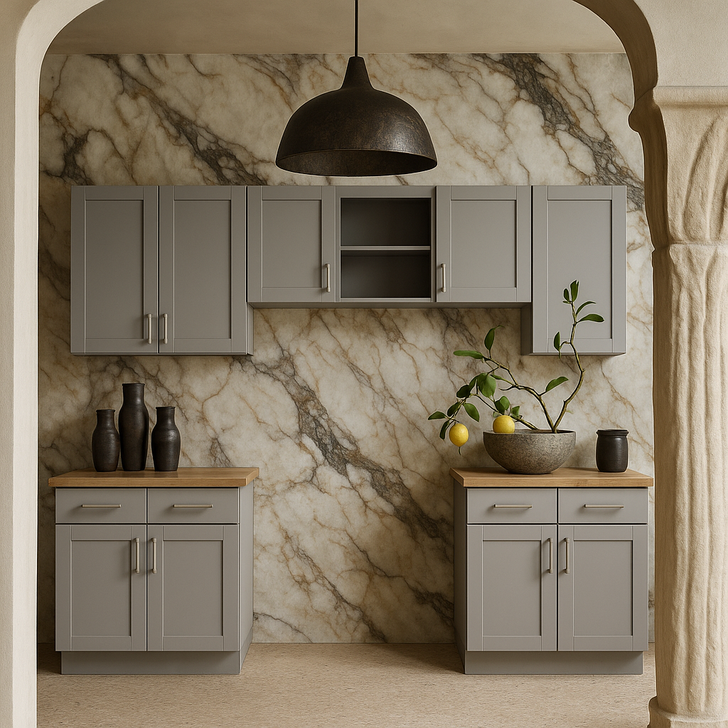 MILL'S PRIDE Richmond Vesuvius Gray Kitchen Cabinet Set - 132 in W x 24 in D x 96 in H