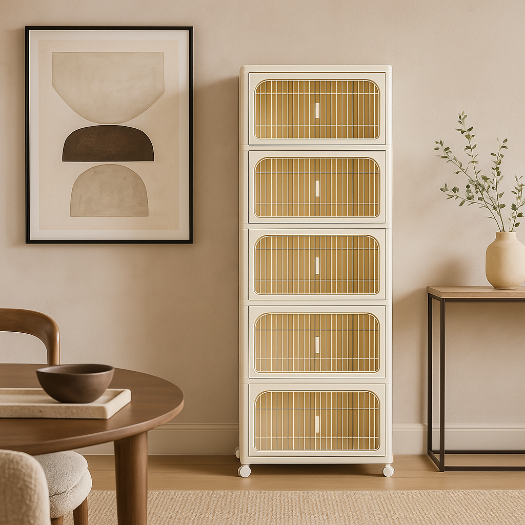 Adrinfly 5-Tier Folding Storage Cabinet with Wheels and Magnetic Door