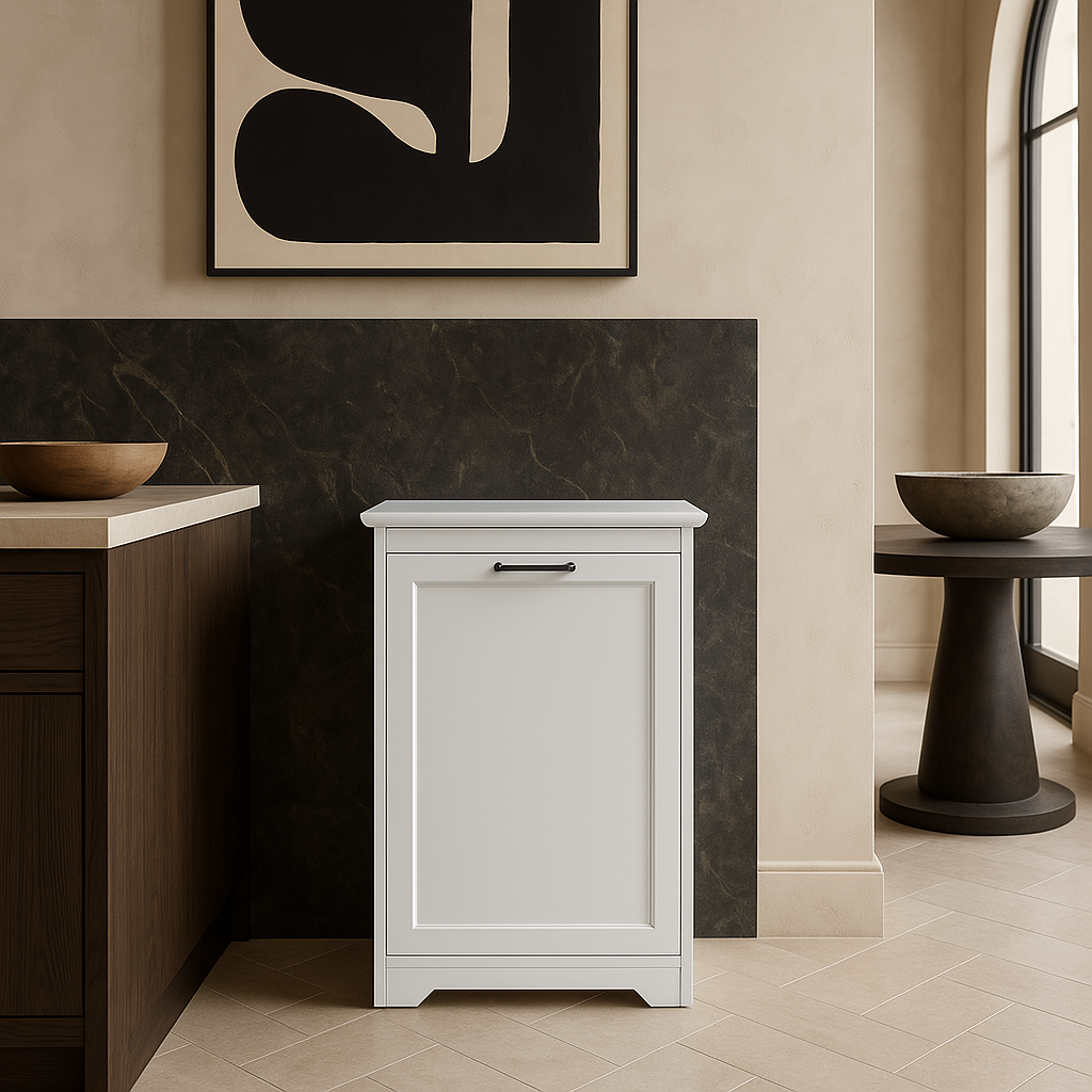 Numhew Base Trash Can Cabinet in White with Adjustable Tilted Angles