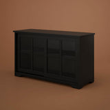 Tileon Black Kitchen Storage Cabinet Stand Cupboard With Glass Door