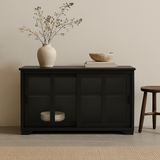 Tileon Black Kitchen Storage Cabinet Stand Cupboard With Glass Door