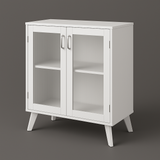 FUNKOL White Particleboard Kitchen Cabinet with Glass Doors and Adjustable Shelves