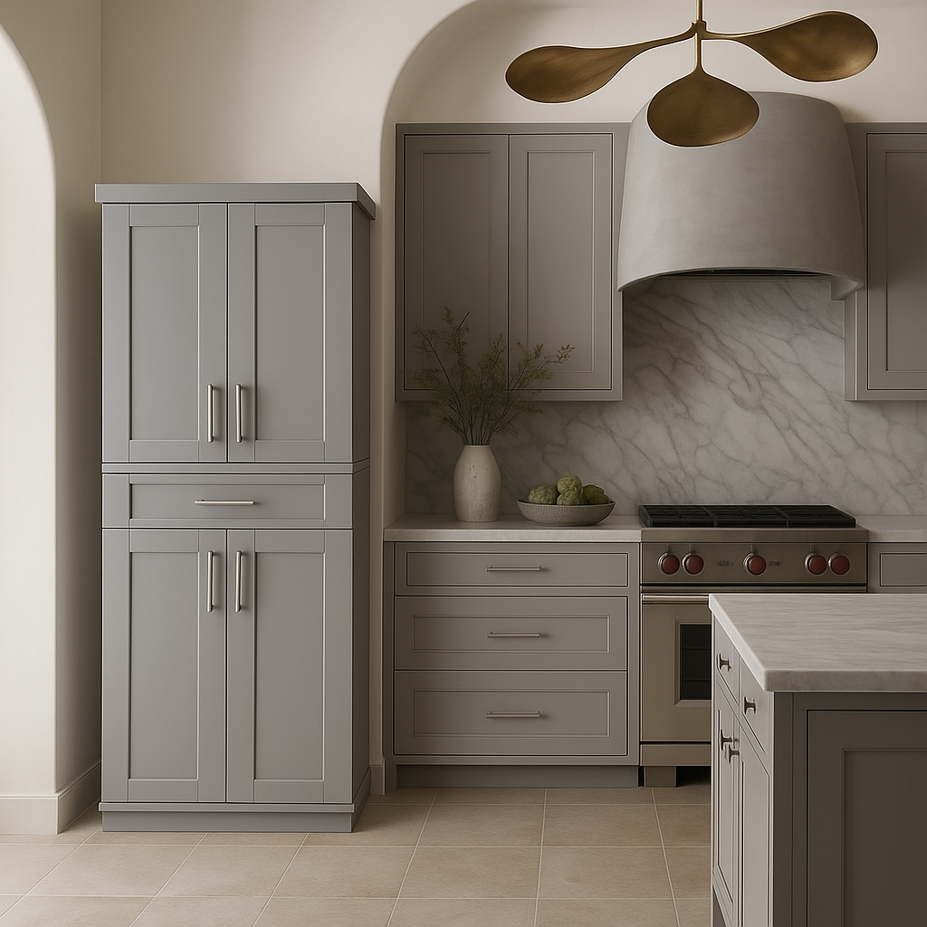HOMCOM Grey Freestanding Kitchen Cabinet with Adjustable Shelves and Drawer