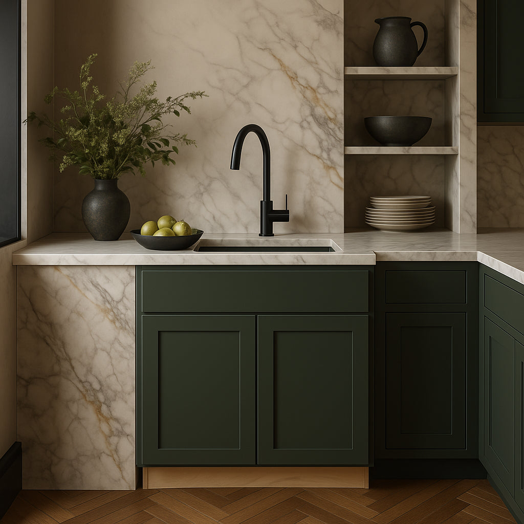 Hampton Bay Avondale Shaker Sink Base Kitchen Cabinet, Fern Green, 33x24x34.5 in.