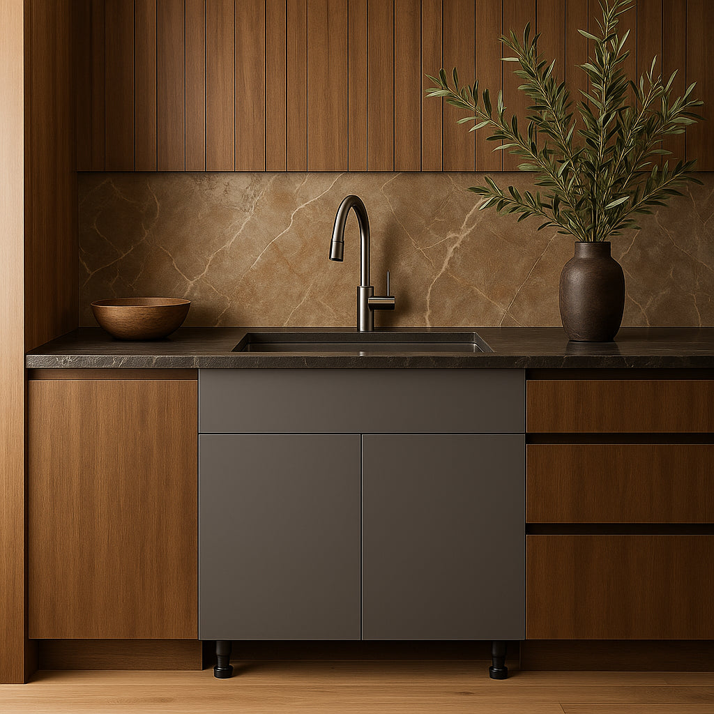 Cambridge Radiance Matte Grey Slab Sink Base Cabinet - 36 in. W x 24 in. D x 34.5 in. H