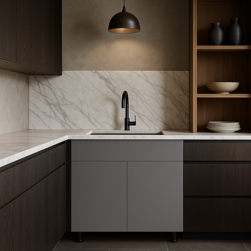 Cambridge Radiance Matte Grey Slab Sink Base Cabinet - 36 in. W x 24 in. D x 34.5 in. H