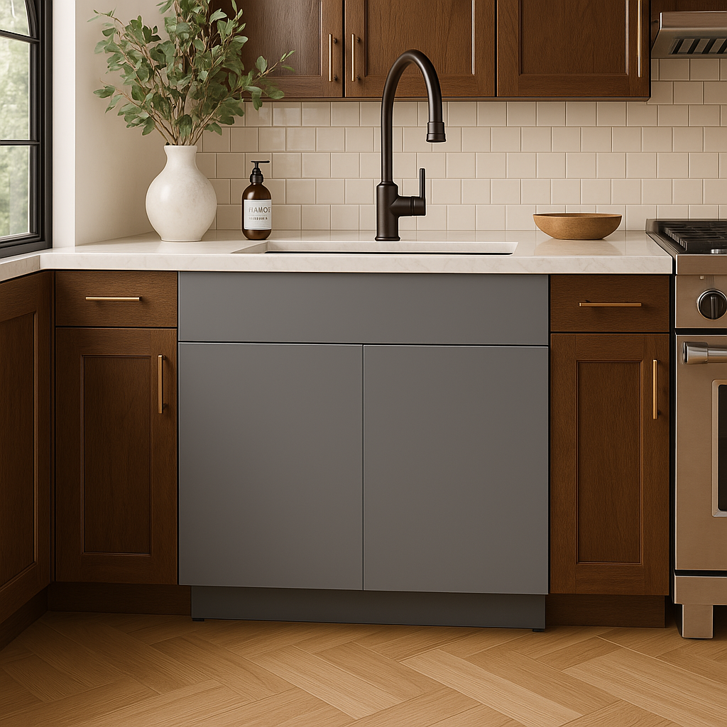 Cambridge Radiance Matte Grey Slab Sink Base Cabinet - 36 in. W x 24 in. D x 34.5 in. H