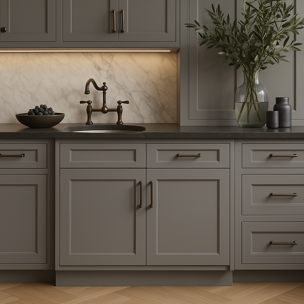 HOMEIBRO Shaker Grey Plywood Sink Base Cabinet - 30-in W X 24-in D X 34.5-in H