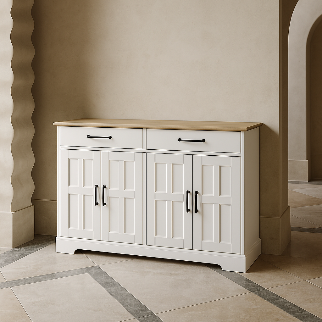 FUNKOL White MDF Kitchen Cabinet with 2 Drawers and 4 Doors