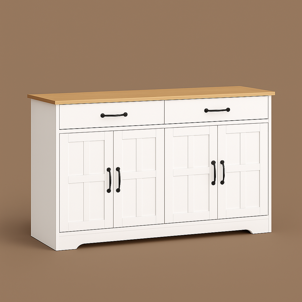 FUNKOL White MDF Kitchen Cabinet with Drawers and Doors