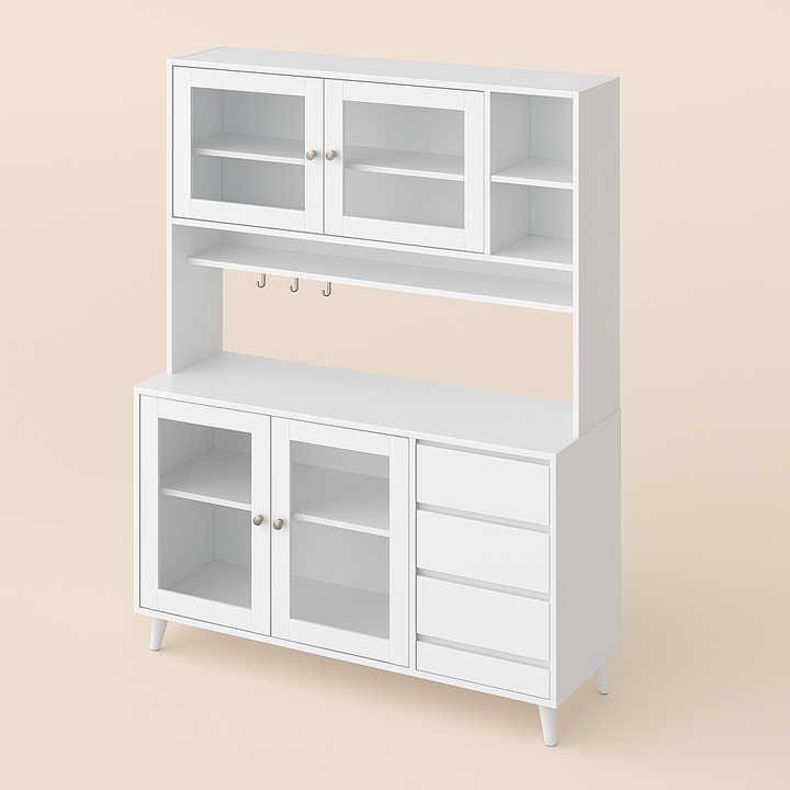 FUFU&GAGA Glass Doors Pantry Kitchen Cabinet Buffet with Drawers and Shelves