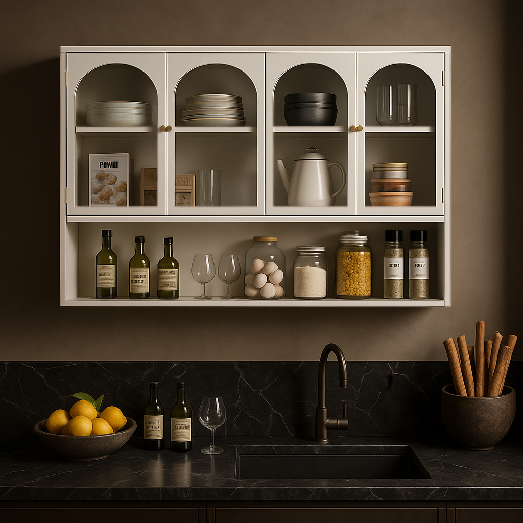 Aoibox Glass Metal Wall-Mounted Kitchen Cabinet, White, 4-Door