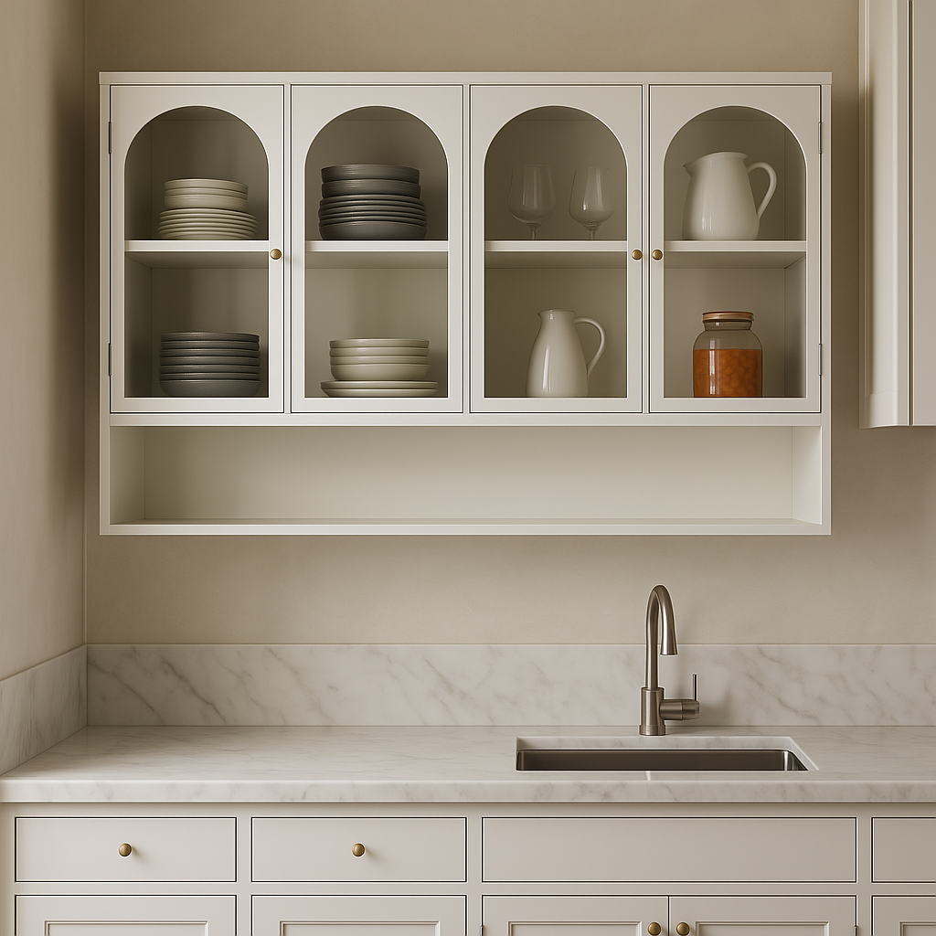 Aoibox Glass Metal Wall-Mounted Kitchen Cabinet, White, 4-Door