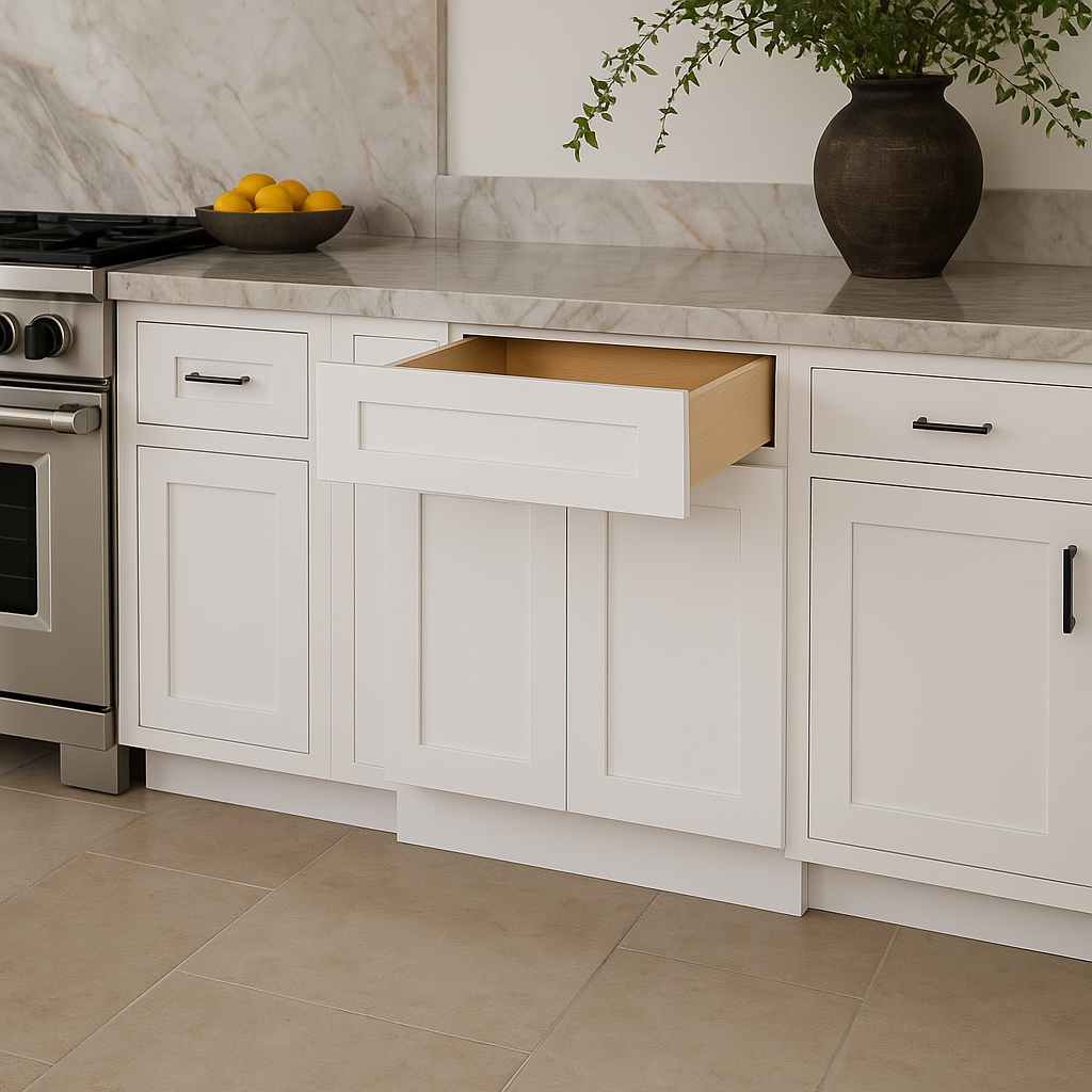 Plywell Ready to Assemble Shaker Base Cabinet with 2-Door and 1 Drawer in White