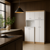 Inval Ready to Assemble Kitchen Storage Utility Cabinet in White and Vienes Oak