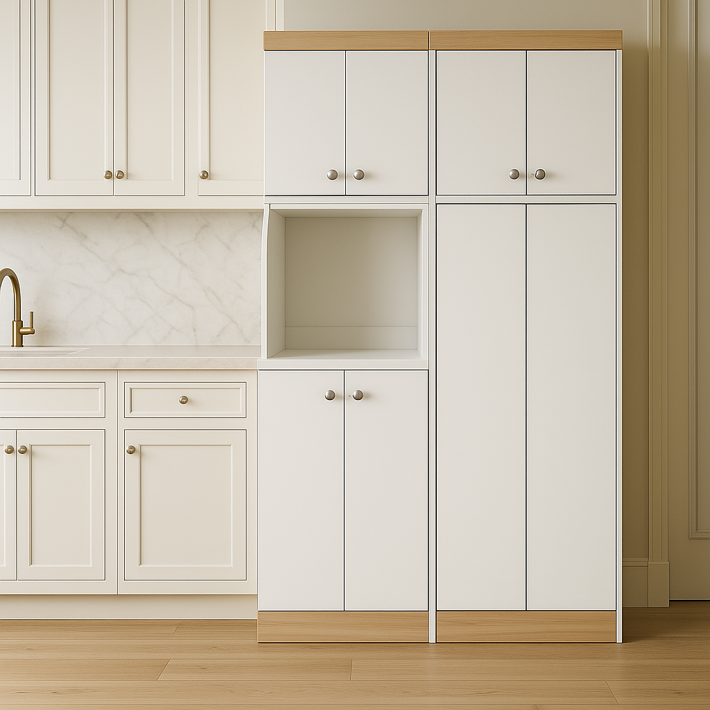 Inval Ready to Assemble Kitchen Storage Utility Cabinet in White and Vienes Oak