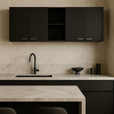 Aoibox Black Wall Mount Kitchen Cabinet with Shelves - 59 in. W x 12.4 in. D x 23.6 in. H