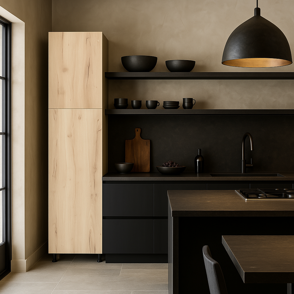 Cambridge Radiance Ready-to-Assemble Slab Pantry Kitchen Cabinet, Light Oak, 18x24x84