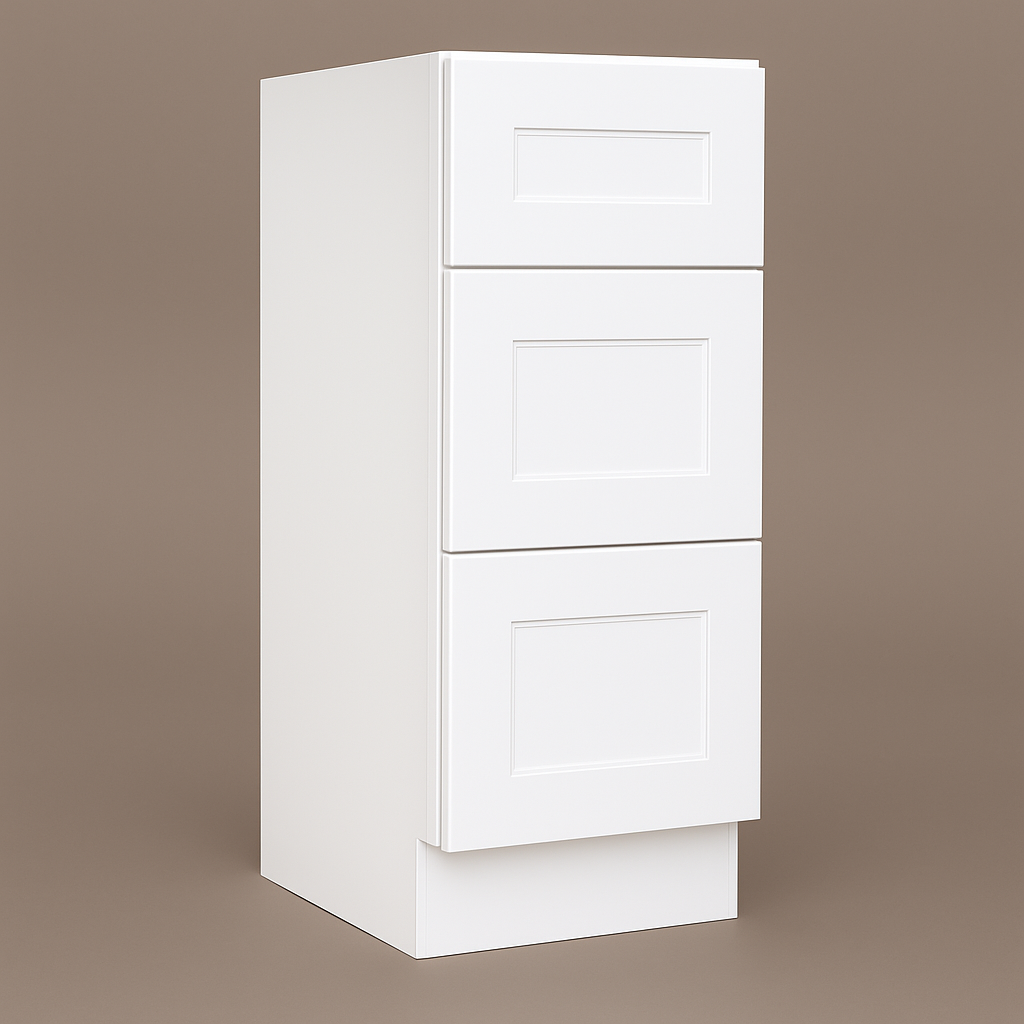 Plywell Shaker Base Cabinet with 3 Drawers, Ready to Assemble, White