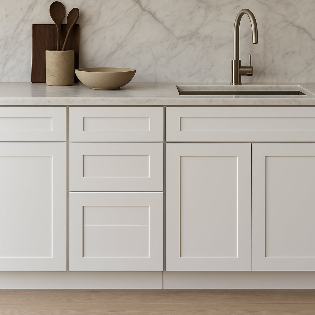 Plywell Shaker Base Cabinet with 3 Drawers, Ready to Assemble, White