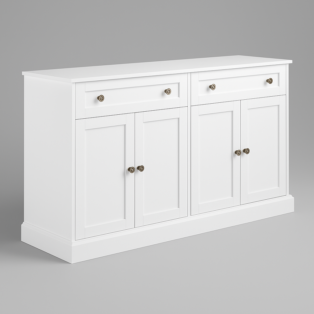 Runesay White MDF Kitchen Cabinet Sideboard with Drawers and Doors