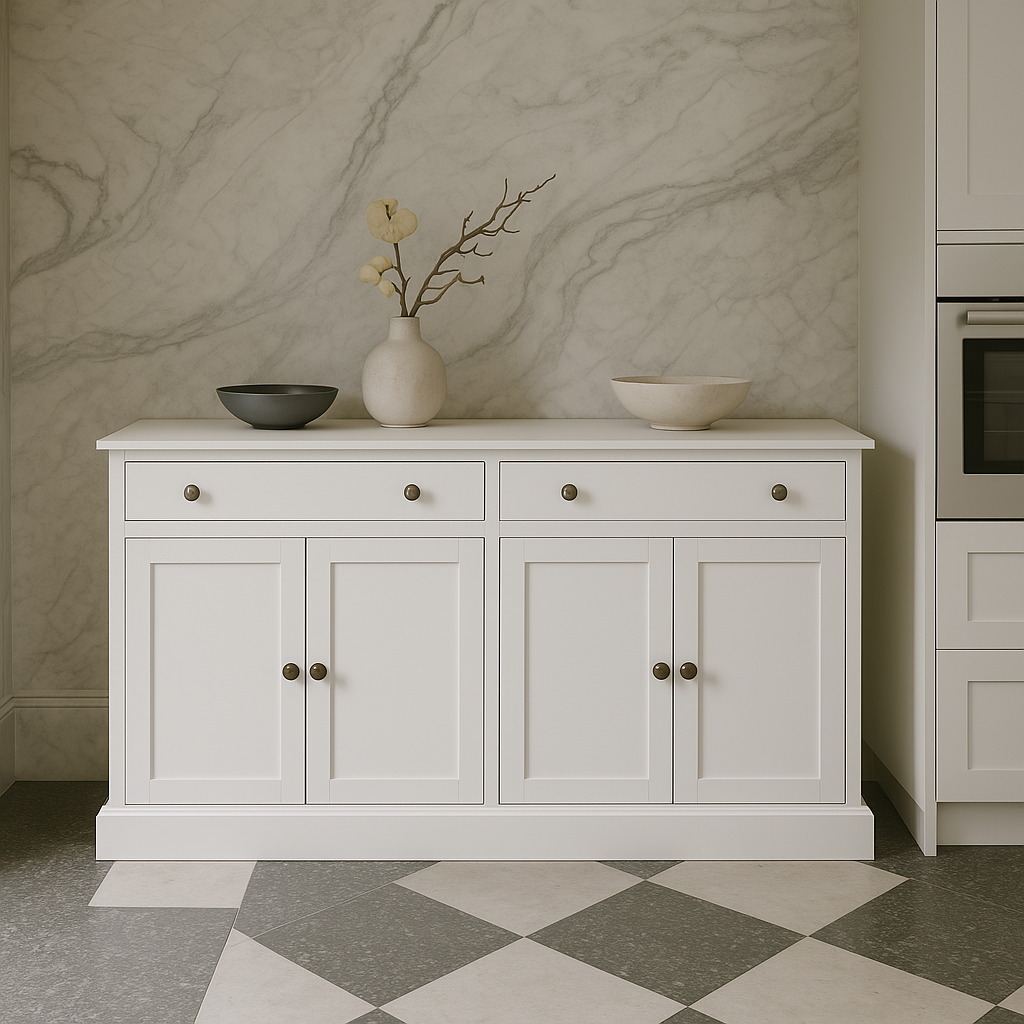 Runesay White MDF Kitchen Cabinet Sideboard with Drawers and Doors