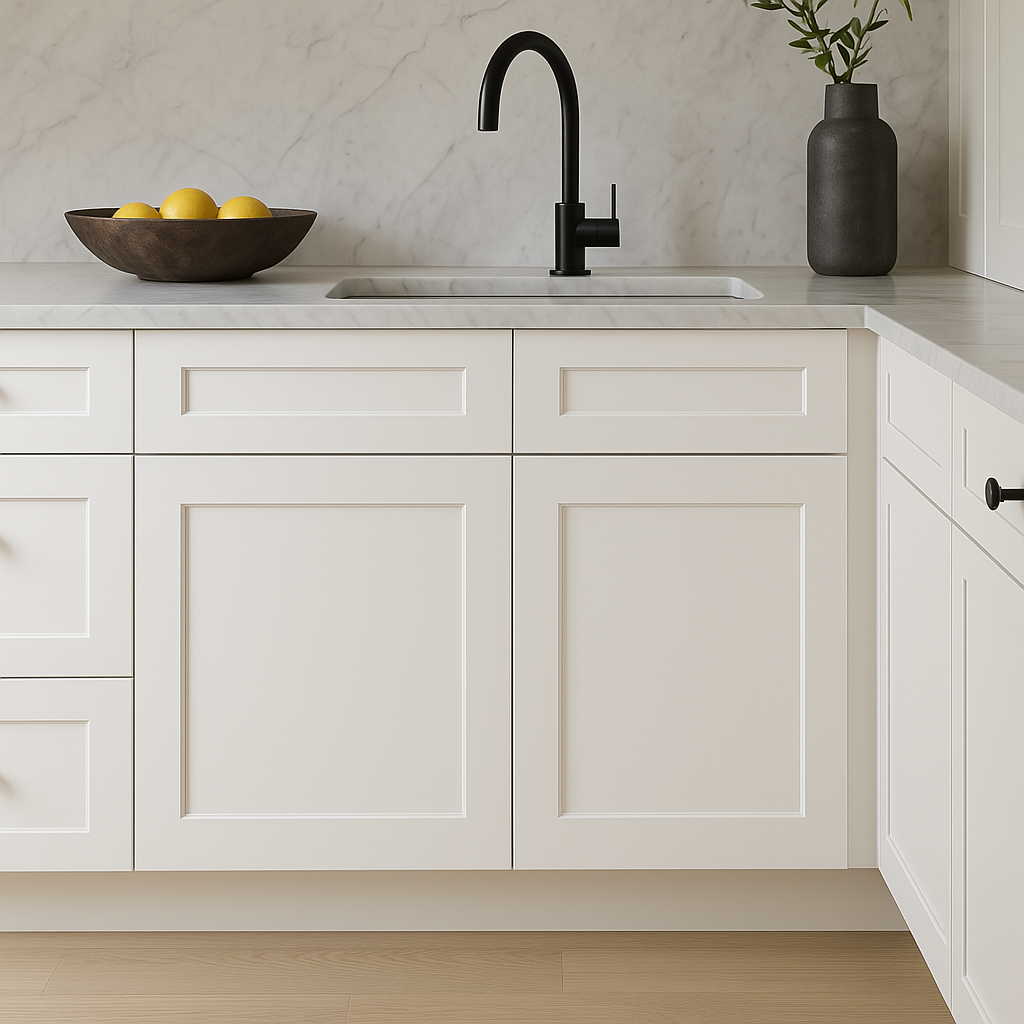 Plywell Shaker Sink Base Cabinet, Ready to Assemble, White, 42x34.5x24 in.