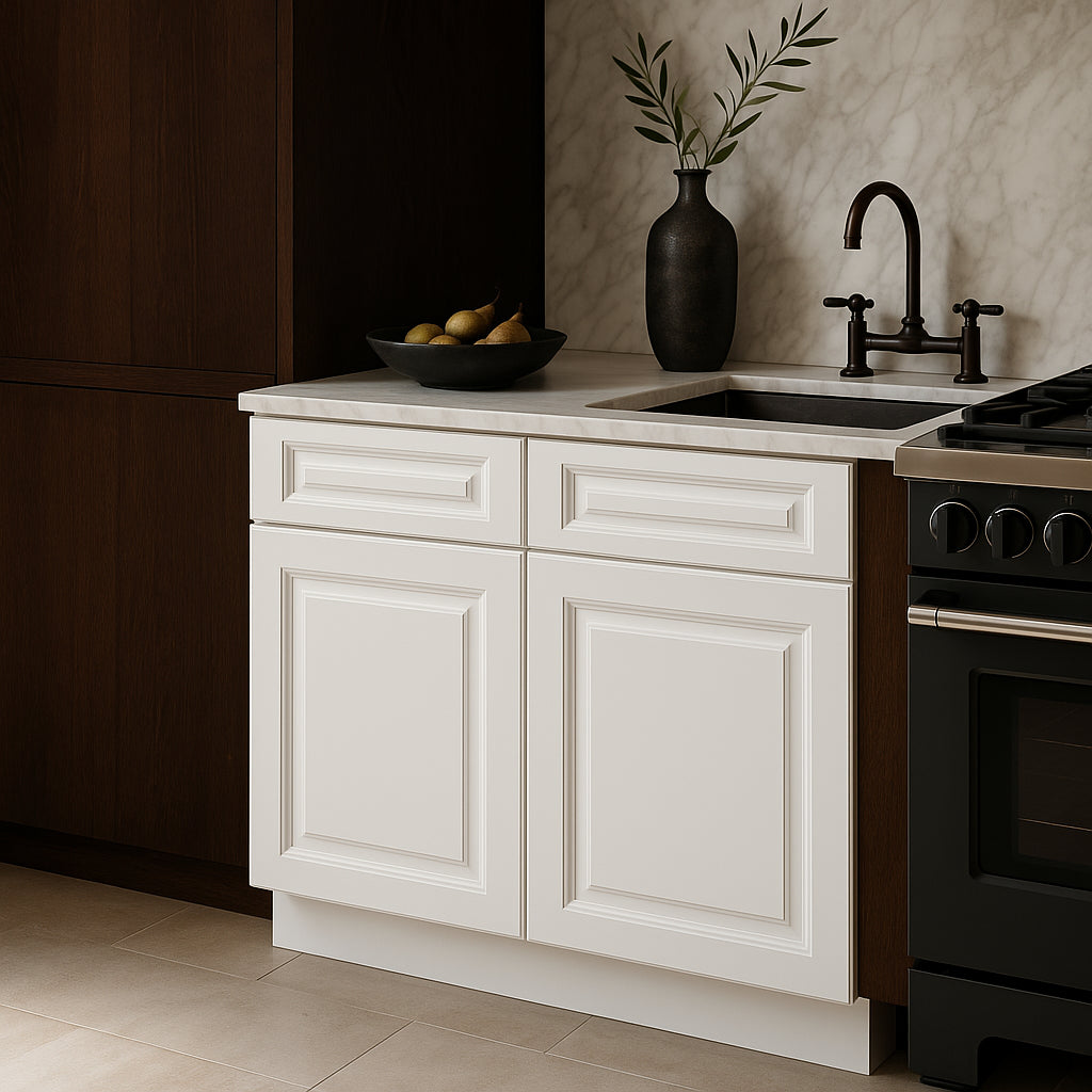 CASAINC 36" Glacier White Kitchen Base Cabinet with 2 Drawers