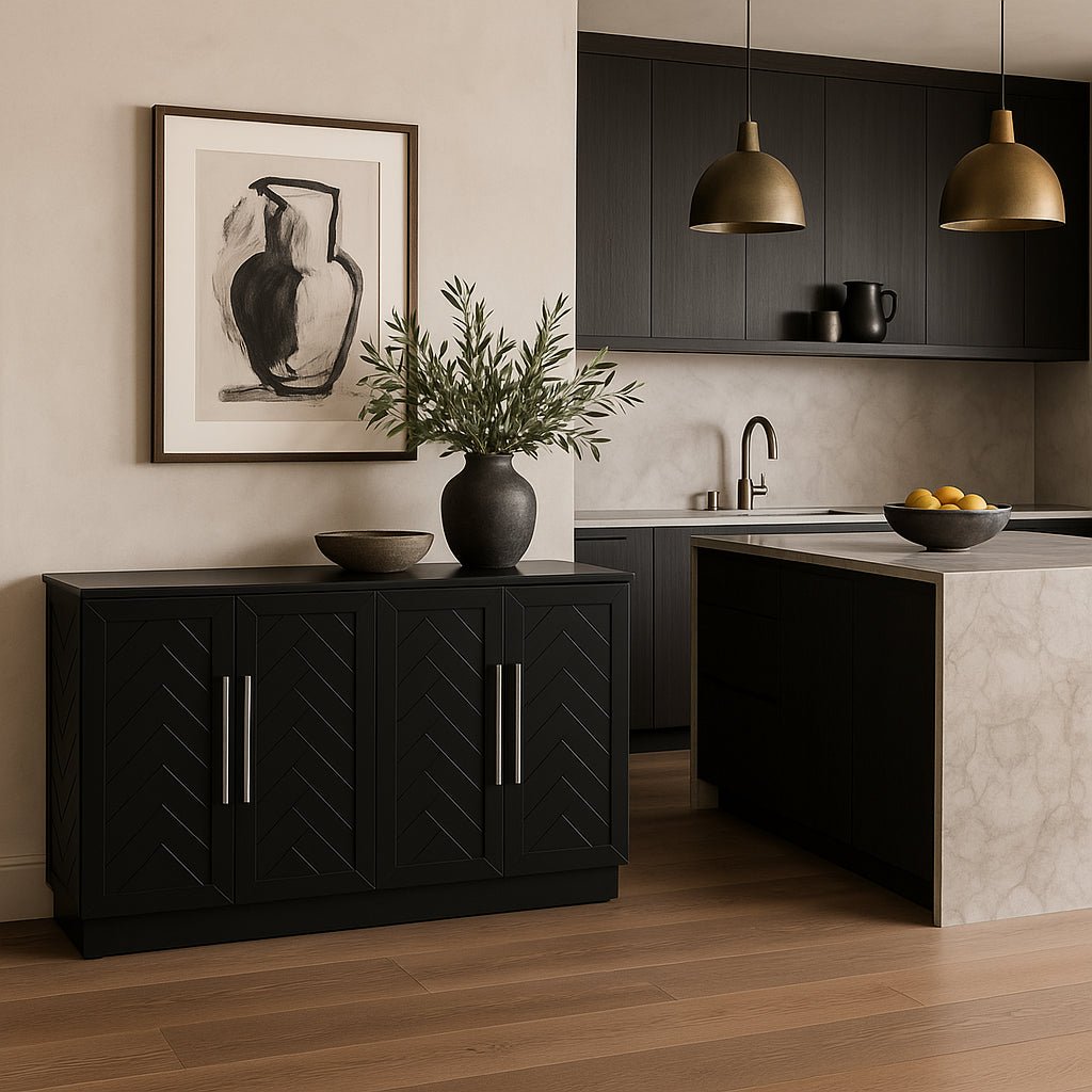 Unbranded Black MDF Kitchen Cabinet with Adjustable Shelves, 60.10 in. W x 15.80 in. D x 32 in. H