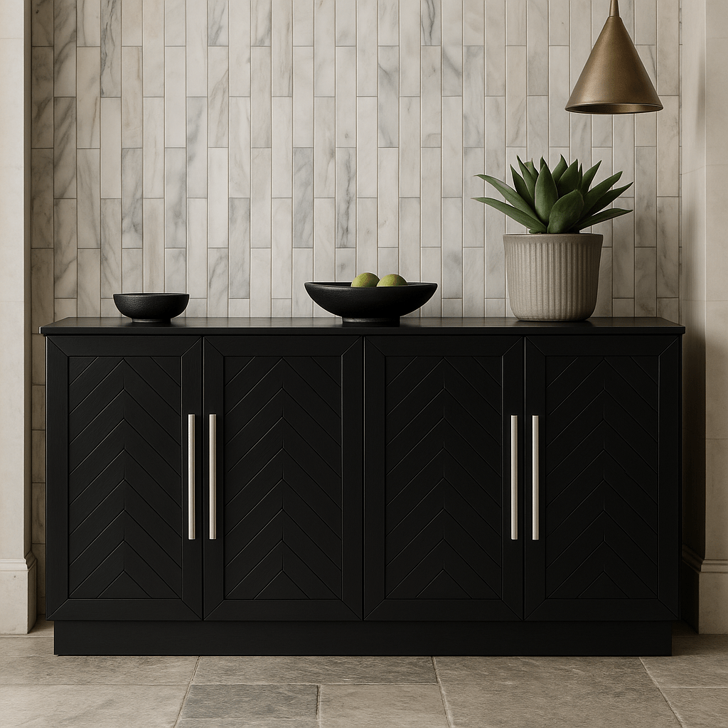 Unbranded Black MDF Kitchen Cabinet with Adjustable Shelves, 60.10 in. W x 15.80 in. D x 32 in. H