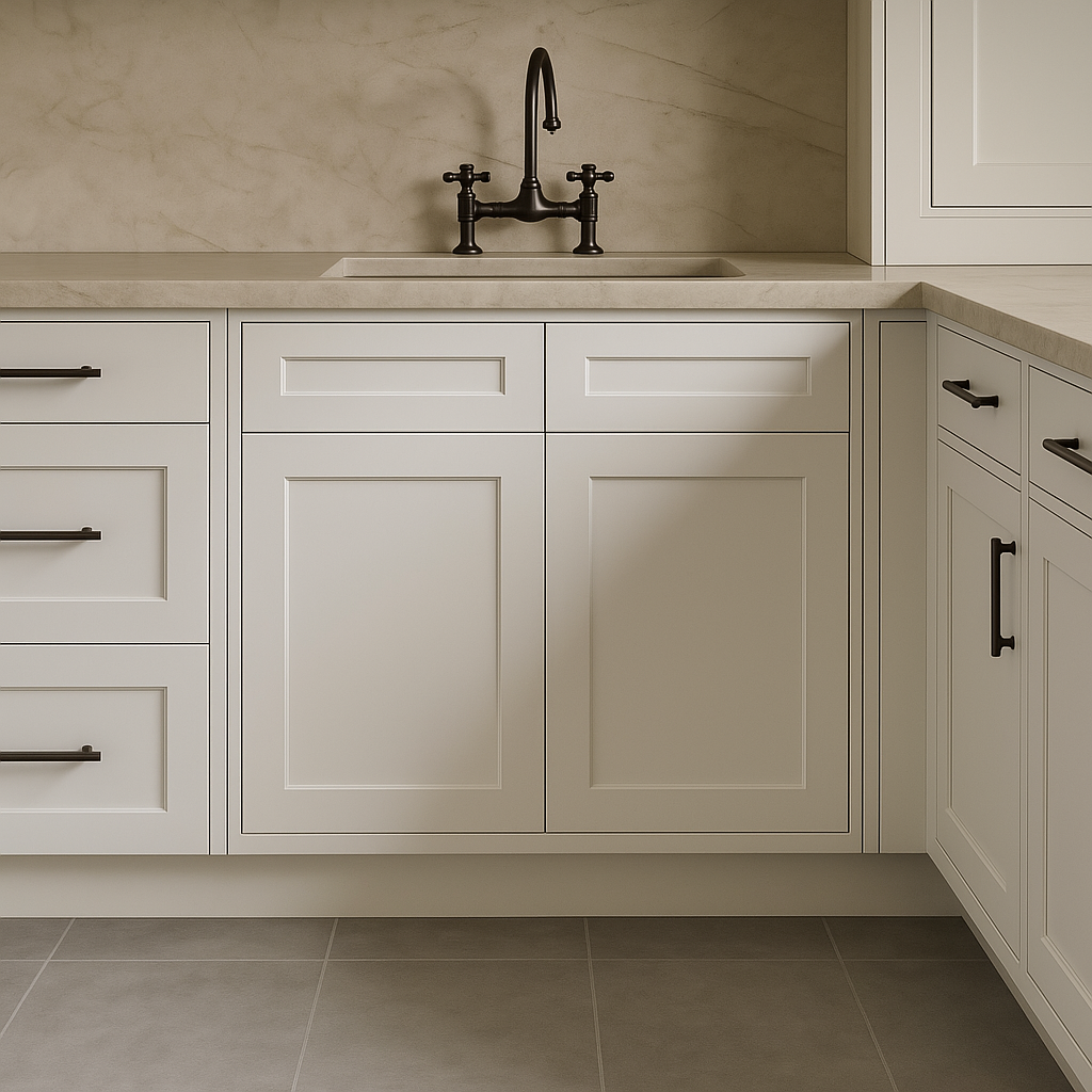 Plywell Ready to Assemble Shaker Sink Base Cabinet, White, 36x34.5x24 in.