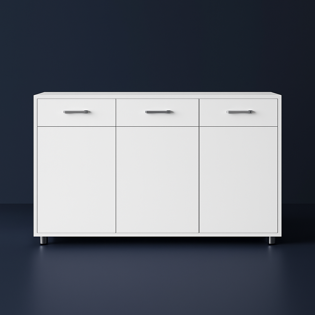 FUNKOL White MDF Kitchen Cabinet with 3 Drawers and 3 Doors