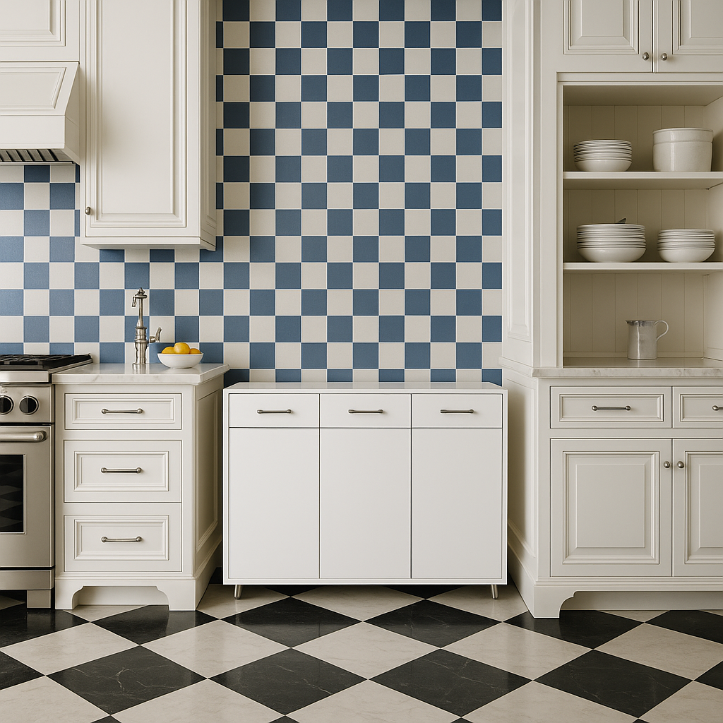 FUNKOL White MDF Kitchen Cabinet with 3 Drawers and 3 Doors
