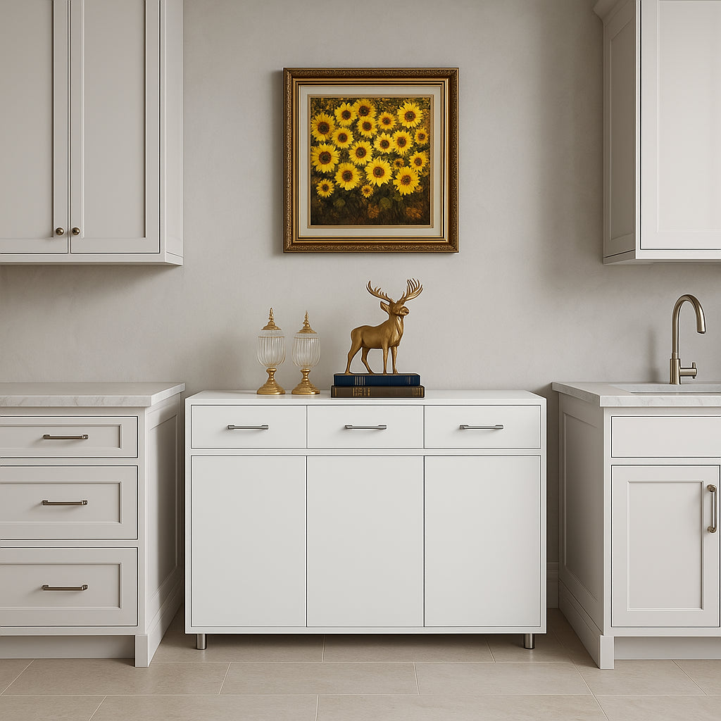 FUNKOL White MDF Kitchen Cabinet with 3 Drawers and 3 Doors