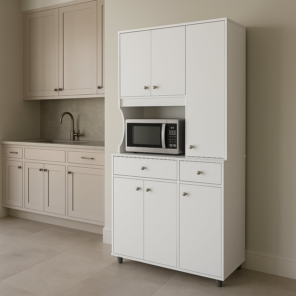 Inval Ready to Assemble Kitchen Storage Utility Cabinet in White, 2-Piece
