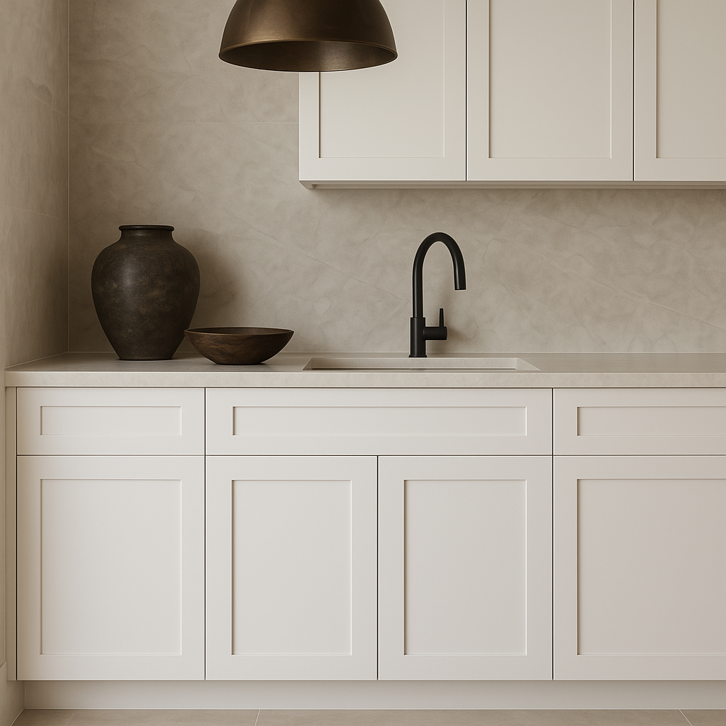 Plywell Shaker Sink Base Cabinet, Ready to Assemble, White, 27x34.5x24 in.
