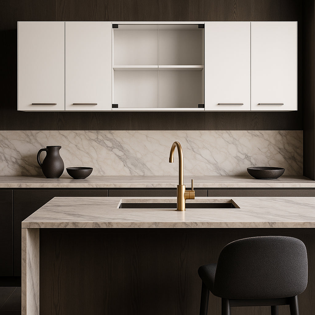 Unbranded White Plywood Kitchen Cabinet with Glass Center - 59-in W x 12.4-in D x 24-in H