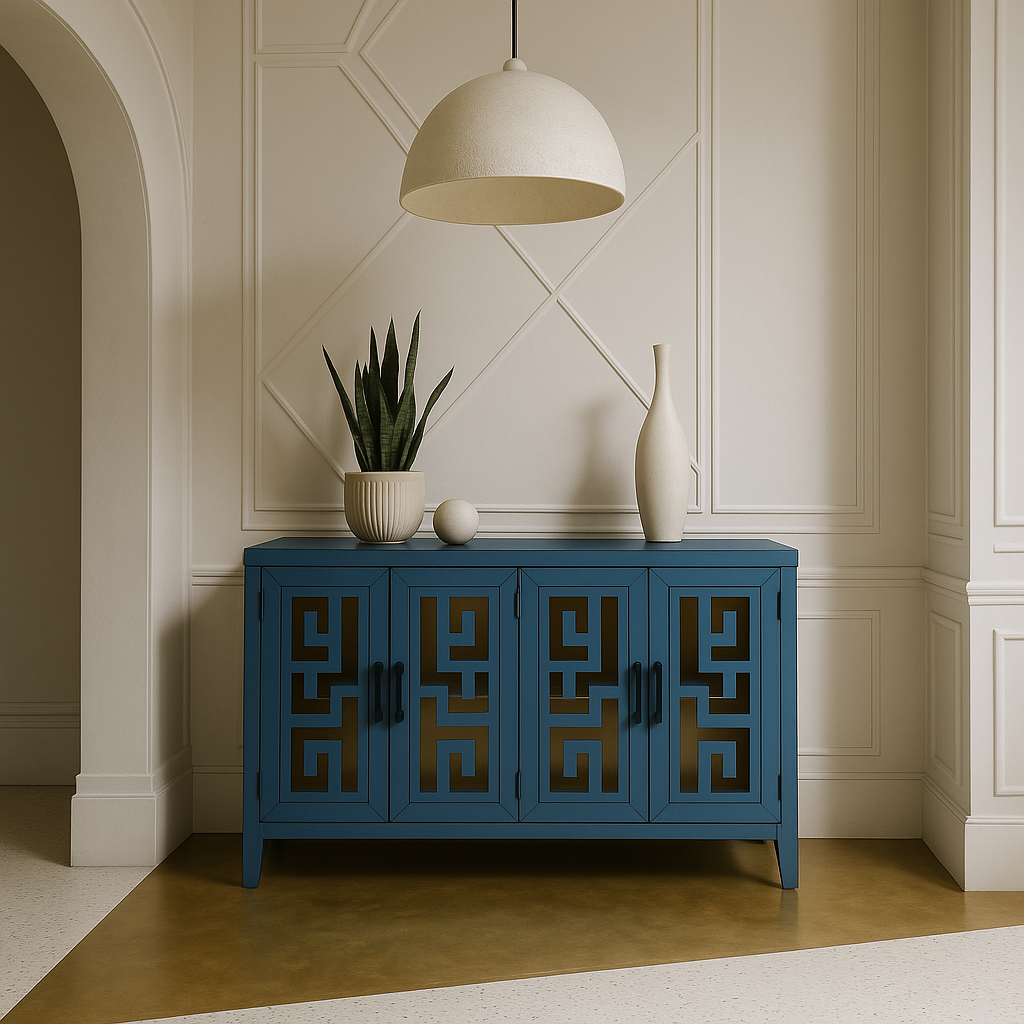 Runesay Navy Retro Solid Wood and MDF Sideboard - 60 in. W x 16 in. D x 34.1 in. H